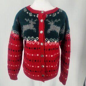 Eddie Bauer Vintage 1990 100% Wool Cardigan Sweater Christmas Holiday Small